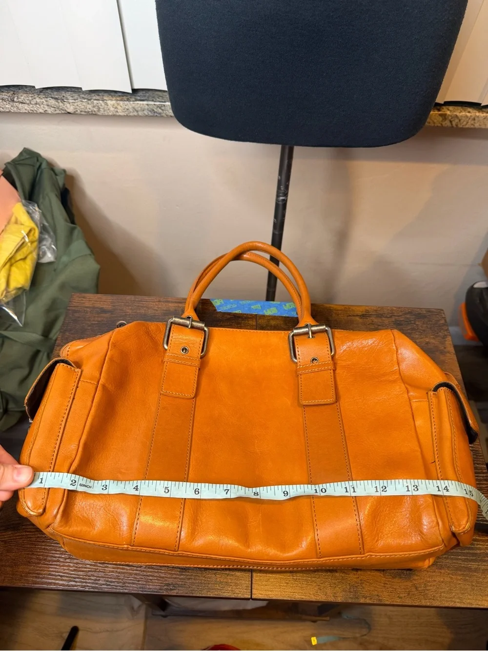 Hype faux leather tan satchel handbag functional side pockets